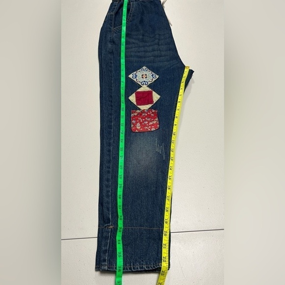 Embroidered Cropped Boho Harem Denim Jeans - Picture 7 of 9